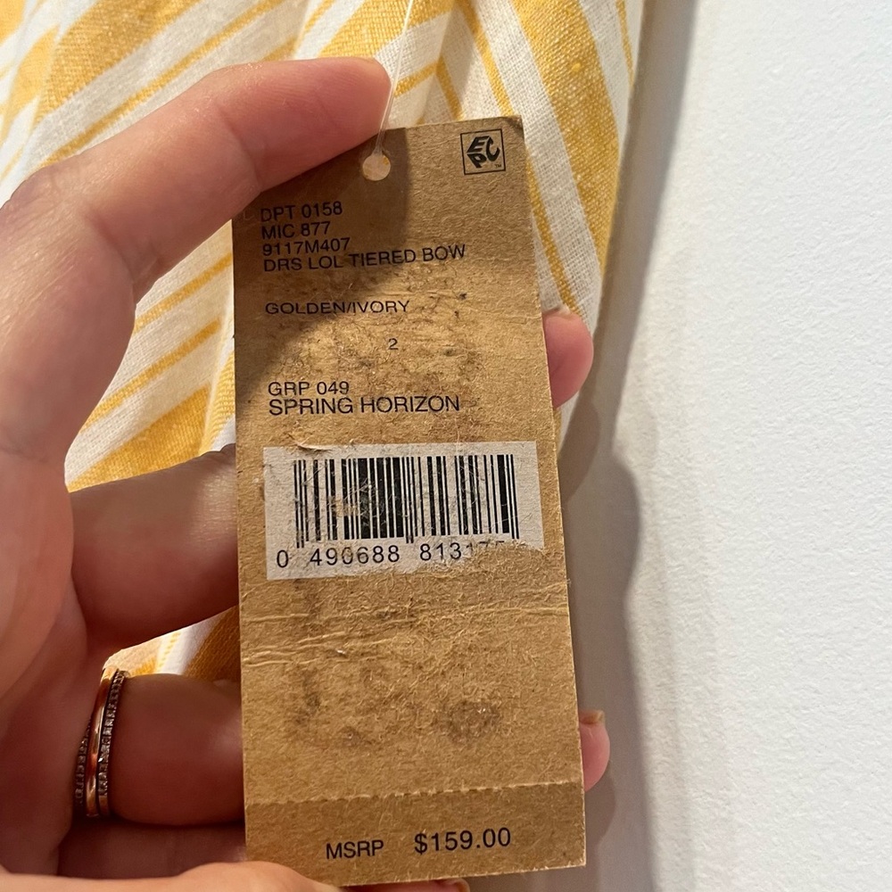 NWT Cremiuex Gold Yellow and Ivory Striped Tiered Bow Maxi Dress Size 2 - Picture 4 of 9